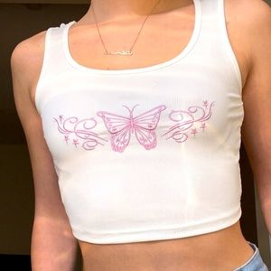Adorable y2k pink butterfly tank